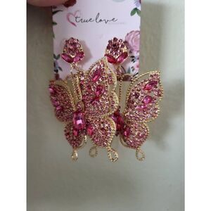 huge pink rhinestone butterfly earrings